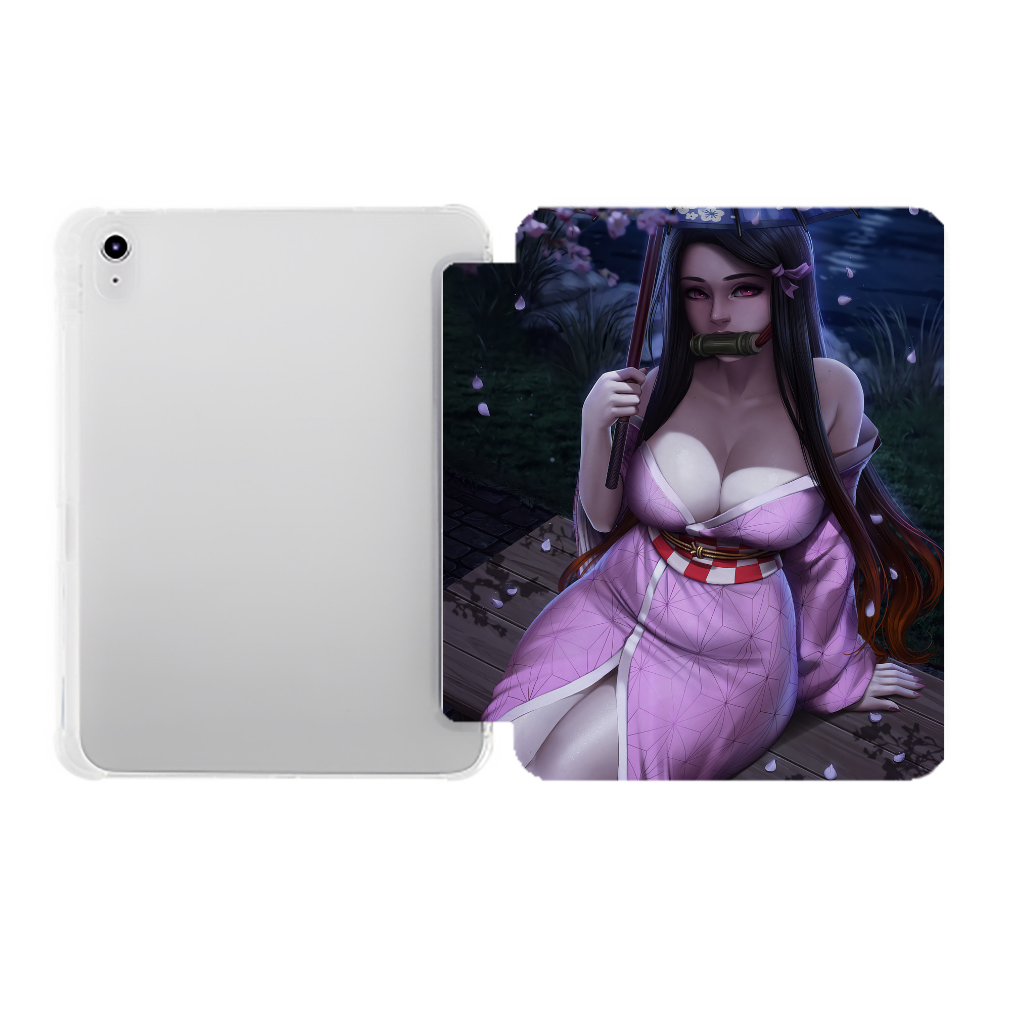 （画像用） 鬼滅の刃（きめつのやいば）竈門 禰󠄀豆子／かまど ねずこ Kamado Nezuko IPad ケース ペン収納付き 三つ折りスタンド PUレザー×シリコン 対応機種9.5/10.5/10.9インチ